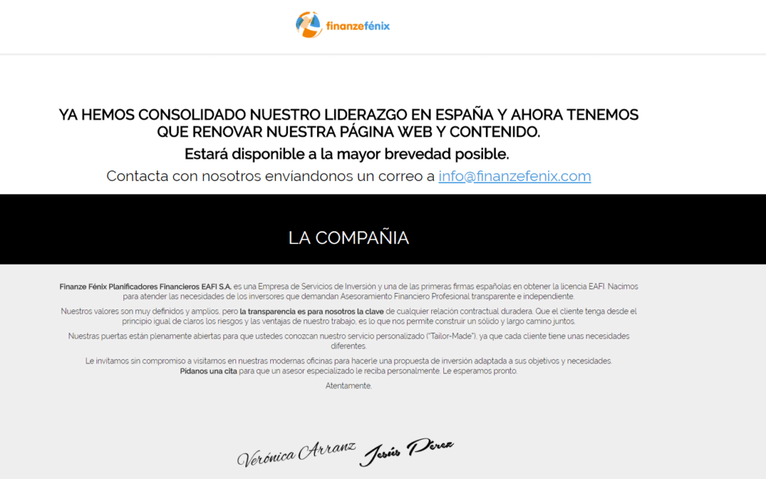Diseño web página en mantenimiento Finanze Fenix